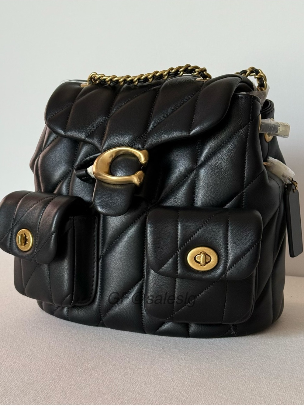 NWT Coach Tabby Quilted Nappa Leather Convertible Backpack CU076 Black Gold - Picture 2 of 16